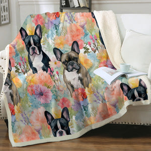 Brindle and Black Frenchies in Bloom Soft Warm Fleece Blanket-Blanket-Blankets, French Bulldog, Home Decor-12