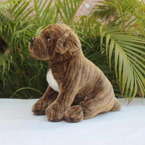 Image of a brindle pit bull stuffed animal plush toy - side profile