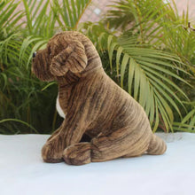 Load image into Gallery viewer, Image of a brindle pit bull stuffed animal plush toy - side profile