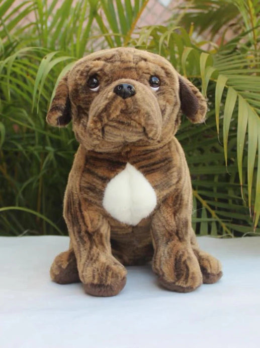 Image of a brindle pit bull stuffed animal plush toy