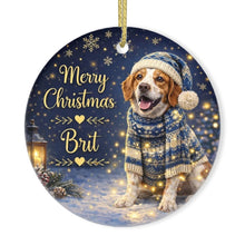 Load image into Gallery viewer, Brittany Spaniel Christmas Ornament - Cozy Winter Pet Portrait Design - Personalize with Photo and Name-Christmas Ornament-Brittany Spaniel,Christmas,Christmas Ornament,Personalize Artwork-3