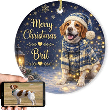Load image into Gallery viewer, Brittany Spaniel Christmas Ornament - Cozy Winter Pet Portrait Design - Personalize with Photo and Name-Christmas Ornament-Brittany Spaniel,Christmas,Christmas Ornament,Personalize Artwork-1