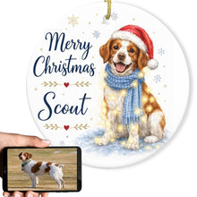 Load image into Gallery viewer, Brittany Spaniel Christmas Ornament - Cozy Winter Pet Portrait Design - Personalize with Photo and Name-Christmas Ornament-Christmas,Christmas Ornament,Personalize Artwork-1