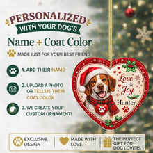 Load image into Gallery viewer, Brittany Spaniel Christmas Ornament - Love &amp; Joy Heart Shaped Portrait - Personalize with Photo and Name-Christmas Ornament-Brittany Spaniel,Christmas,Christmas Ornament,Personalize Artwork-2