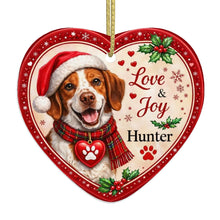 Load image into Gallery viewer, Brittany Spaniel Christmas Ornament - Love &amp; Joy Heart Shaped Portrait - Personalize with Photo and Name-Christmas Ornament-Brittany Spaniel,Christmas,Christmas Ornament,Personalize Artwork-4
