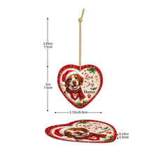 Load image into Gallery viewer, Brittany Spaniel Christmas Ornament - Love &amp; Joy Heart Shaped Portrait - Personalize with Photo and Name-Christmas Ornament-Brittany Spaniel,Christmas,Christmas Ornament,Personalize Artwork-5