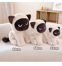 Load image into Gallery viewer, Brown and White Grumpy Siamese Cat Plushie - Sitting with Blue Eyes-6