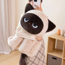 Load image into Gallery viewer, Brown and White Grumpy Siamese Cat Plushie - Sitting with Blue Eyes-8