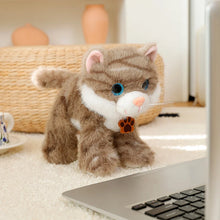 Load image into Gallery viewer, Brown and White Striped Tabby Cat Plush Toy - Standing with Blue Eyes and Paw Print Tag-12
