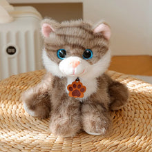 Load image into Gallery viewer, Brown and White Striped Tabby Cat Plush Toy - Standing with Blue Eyes and Paw Print Tag-9