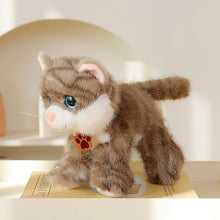 Load image into Gallery viewer, Brown and White Striped Tabby Cat Plush Toy - Standing with Blue Eyes and Paw Print Tag-Gray stripe cat-20x20cm-1