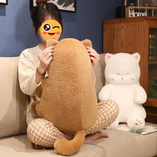 Load image into Gallery viewer, Brown and White Striped Tabby Fat Cat Plushie - Sitting Kawaii with Pink Paw Pads-25