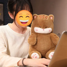 Load image into Gallery viewer, Brown and White Striped Tabby Fat Cat Plushie - Sitting Kawaii with Pink Paw Pads-32
