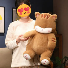 Load image into Gallery viewer, Brown and White Striped Tabby Fat Cat Plushie - Sitting Kawaii with Pink Paw Pads-33