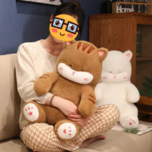 Load image into Gallery viewer, Brown and White Striped Tabby Fat Cat Plushie - Sitting Kawaii with Pink Paw Pads-24