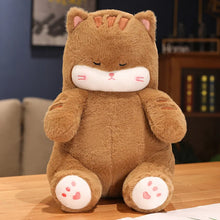 Load image into Gallery viewer, Brown and White Striped Tabby Fat Cat Plushie - Sitting Kawaii with Pink Paw Pads-Brown-53cm-1