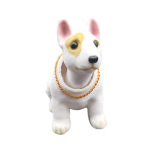 Load image into Gallery viewer, A white Bull Terrier dog bobblehead wearing a gold chain necklace, set against a plain white background.