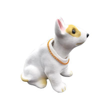 Load image into Gallery viewer, A white plush bull terrier dog bobblehead with yellow patches on its ears and paws, wearing a gold chain collar, set against a plain white background.