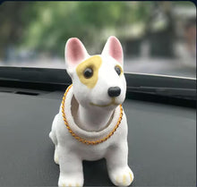 Load image into Gallery viewer, bull terrier Dog-shaped bobblehead with a gold chain on a car dashboard