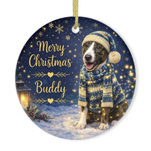 Load image into Gallery viewer, Bull Terrier Christmas Ornament - Cozy Winter Pet Portrait Design - Personalize with Photo and Name-Christmas Ornament-Christmas,Christmas Ornament,Personalize Artwork-3
