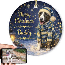 Load image into Gallery viewer, Bull Terrier Christmas Ornament - Cozy Winter Pet Portrait Design - Personalize with Photo and Name-Christmas Ornament-Christmas,Christmas Ornament,Personalize Artwork-1