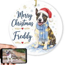 Load image into Gallery viewer, Bull Terrier Christmas Ornament - Cozy Winter Pet Portrait Design - Personalize with Photo and Name-Christmas Ornament-Christmas,Christmas Ornament,Personalize Artwork-1