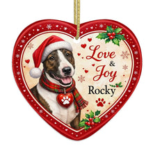 Load image into Gallery viewer, Bull Terrier Christmas Ornament - Love &amp; Joy Heart Shaped Portrait - Personalize with Photo and Name-Christmas Ornament-Bull Terrier,Christmas,Christmas Ornament,Personalize Artwork-4