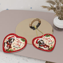 Load image into Gallery viewer, Bull Terrier Christmas Ornament - Love &amp; Joy Heart Shaped Portrait - Personalize with Photo and Name-Christmas Ornament-Bull Terrier,Christmas,Christmas Ornament,Personalize Artwork-6