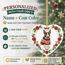 Load image into Gallery viewer, Bull Terrier Ornament - Personalized Heart Shaped Christmas Rose Border - with Name-Christmas Ornament-Bull Terrier,Christmas,Christmas Ornament,Personalize Artwork-2