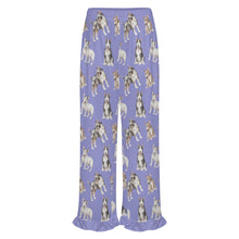 Load image into Gallery viewer, Bull Terrier Pajama Pants for Women - Ruffle Hem Design - Watercolor Elegance Bull Terriers-Pajamas-Apparel,Bull Terrier,Dog Mom Gifts,Pajamas-11