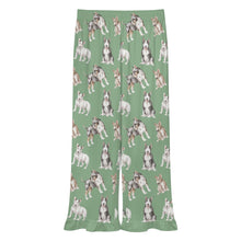 Load image into Gallery viewer, Bull Terrier Pajama Pants for Women - Ruffle Hem Design - Watercolor Elegance Bull Terriers-Pajamas-Apparel,Bull Terrier,Dog Mom Gifts,Pajamas-12