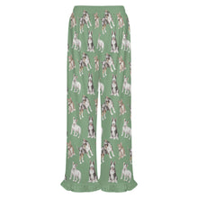Load image into Gallery viewer, Bull Terrier Pajama Pants for Women - Ruffle Hem Design - Watercolor Elegance Bull Terriers-Pajamas-Apparel,Bull Terrier,Dog Mom Gifts,Pajamas-13