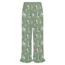 Load image into Gallery viewer, Bull Terrier Pajama Pants for Women - Ruffle Hem Design - Watercolor Elegance Bull Terriers-Pajamas-Apparel,Bull Terrier,Dog Mom Gifts,Pajamas-14