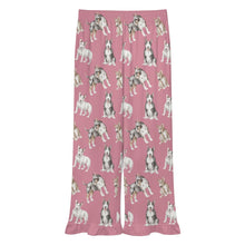 Load image into Gallery viewer, Bull Terrier Pajama Pants for Women - Ruffle Hem Design - Watercolor Elegance Bull Terriers-Pajamas-Apparel,Bull Terrier,Dog Mom Gifts,Pajamas-15
