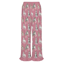 Load image into Gallery viewer, Bull Terrier Pajama Pants for Women - Ruffle Hem Design - Watercolor Elegance Bull Terriers-Pajamas-Apparel,Bull Terrier,Dog Mom Gifts,Pajamas-16