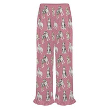 Load image into Gallery viewer, Bull Terrier Pajama Pants for Women - Ruffle Hem Design - Watercolor Elegance Bull Terriers-Pajamas-Apparel,Bull Terrier,Dog Mom Gifts,Pajamas-17