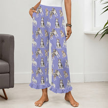 Load image into Gallery viewer, Bull Terrier Pajama Pants for Women - Ruffle Hem Design - Watercolor Elegance Bull Terriers-Pajamas-Apparel,Bull Terrier,Dog Mom Gifts,Pajamas-2