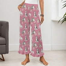 Load image into Gallery viewer, Bull Terrier Pajama Pants for Women - Ruffle Hem Design - Watercolor Elegance Bull Terriers-Pajamas-Apparel,Bull Terrier,Dog Mom Gifts,Pajamas-3