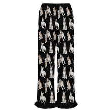 Load image into Gallery viewer, Bull Terrier Pajama Pants for Women - Ruffle Hem Design - Watercolor Elegance Bull Terriers-Pajamas-Apparel,Bull Terrier,Dog Mom Gifts,Pajamas-7