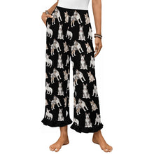 Load image into Gallery viewer, Bull Terrier Pajama Pants for Women - Ruffle Hem Design - Watercolor Elegance Bull Terriers-Pajamas-Apparel,Bull Terrier,Dog Mom Gifts,Pajamas-Black-S-22