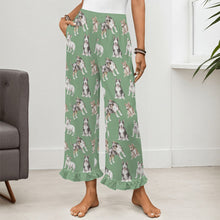 Load image into Gallery viewer, Bull Terrier Pajama Pants for Women - Ruffle Hem Design - Watercolor Elegance Bull Terriers-Pajamas-Apparel,Bull Terrier,Dog Mom Gifts,Pajamas-1