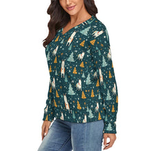 Load image into Gallery viewer, Bull Terrier Winter Magic Women's V-Neck Christmas Sweater-Apparel-Apparel,Bull Terrier,Christmas,Dog Mom Gifts,Sweater,Sweatshirt-3