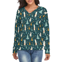 Load image into Gallery viewer, Bull Terrier Winter Magic Women's V-Neck Christmas Sweater-Apparel-Apparel,Bull Terrier,Christmas,Dog Mom Gifts,Sweater,Sweatshirt-S-2