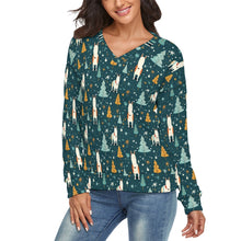 Load image into Gallery viewer, Bull Terrier Winter Magic Women's V-Neck Christmas Sweater-Apparel-Apparel,Bull Terrier,Christmas,Dog Mom Gifts,Sweater,Sweatshirt-1