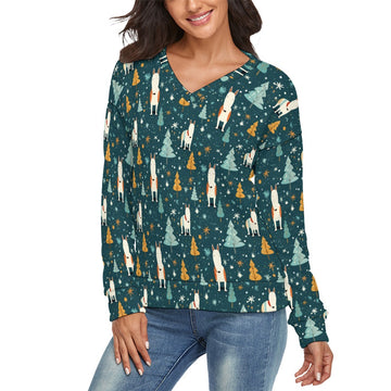 Bull Terrier Winter Magic Womens V Neck Christmas Sweater 360x