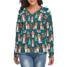Load image into Gallery viewer, Bundles of Joy Blenheim Cavaliers Women&#39;s V-Neck Christmas Sweater-Apparel-Apparel,Cavalier King Charles Spaniel,Christmas,Dog Mom Gifts,Sweater,Sweatshirt-S-2