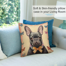 Load image into Gallery viewer, Butterfly Whispers Black French Bulldog Plush Pillow Case-Cushion Cover-Dog Dad Gifts, Dog Mom Gifts, French Bulldog, Home Decor, Pillows-7