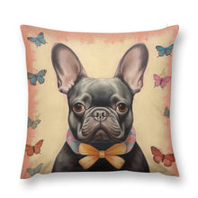 Load image into Gallery viewer, Butterfly Whispers Black French Bulldog Plush Pillow Case-Cushion Cover-Dog Dad Gifts, Dog Mom Gifts, French Bulldog, Home Decor, Pillows-12 &quot;×12 &quot;-1