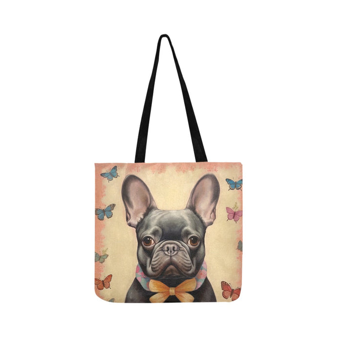 Butterfly Whispers Black French Bulldog Shopping Tote Bag-Accessories-Accessories, Bags, Dog Dad Gifts, Dog Mom Gifts, French Bulldog-ONESIZE-1
