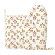 Load image into Gallery viewer, Celebration Corgi Love Oven Mitts and Pot Holder Set-Kitchen Decor-Accessories,Corgi,Dog Mom Gifts-8
